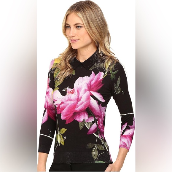 Ted Baker Merilie Citrus Bloom Floral Sweater Black - Picture 2 of 5